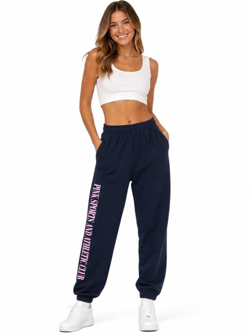 PINK Victoria’s Secret Navy Blue Cropped Elastic Ankle Sweatpants Sz S